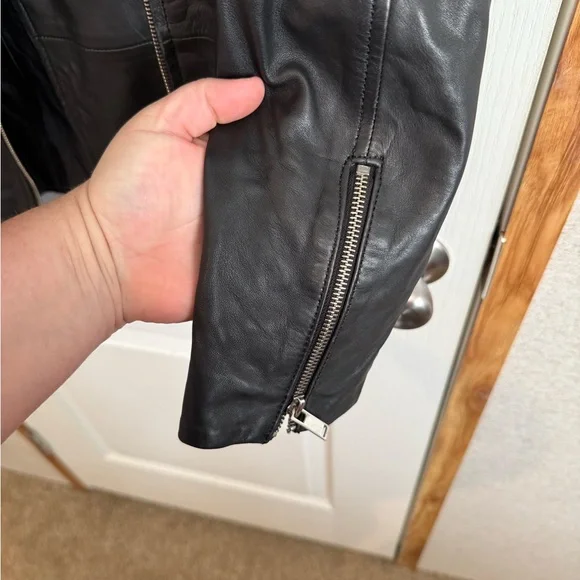 Zara Black Leather moto Jacket with Silver Accents - Picture 6 of 7